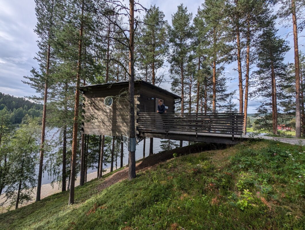 A treehouse at Granö Beckasin, a resort and campsite in Granö, Sweden. 