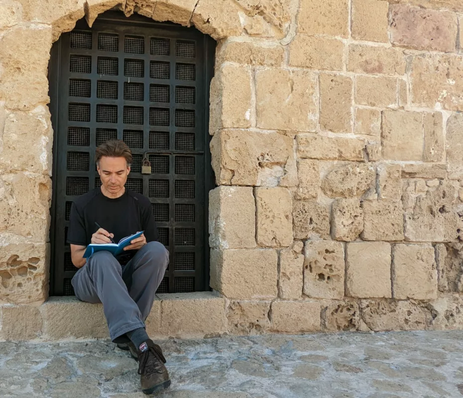 Christopher Elliott on assignment at Paphos Castle in Cyprus.