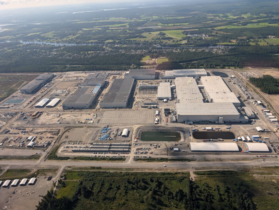 An aerial view of the Northvolt Ett, a lithium-ion battery gigafactory built on the site of an old paper mill -sustainability