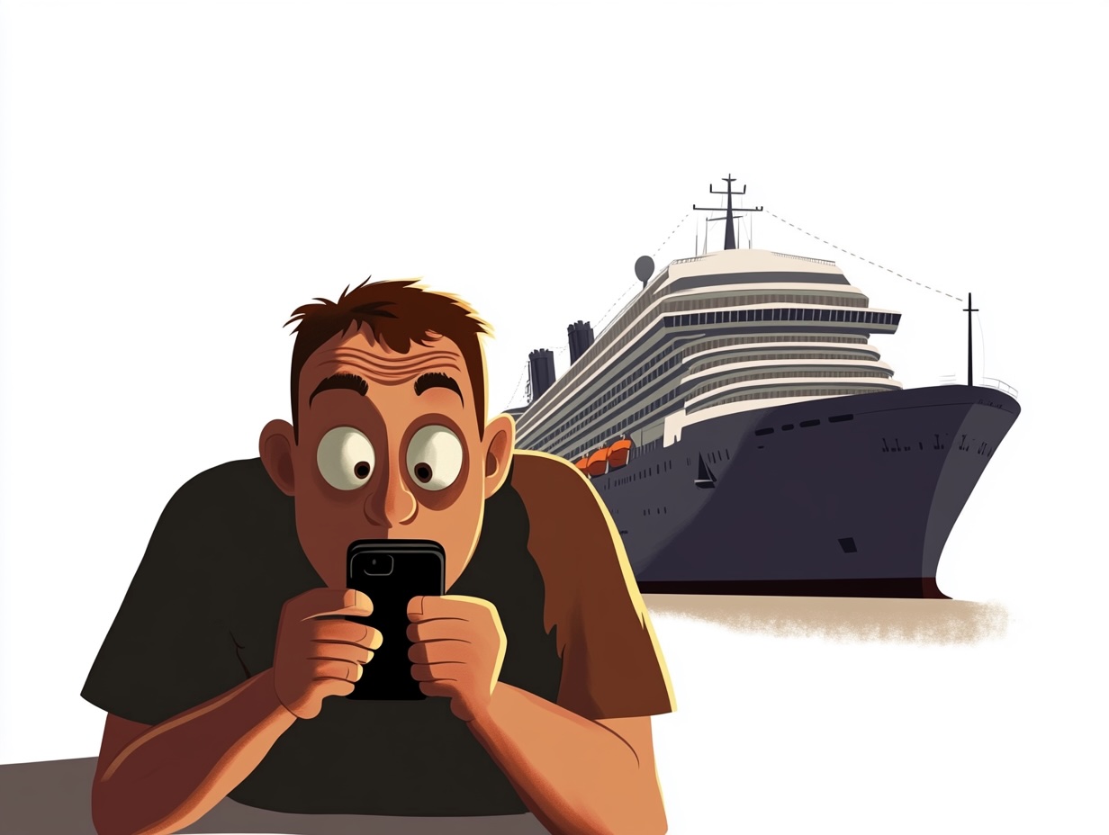 His cruise credit is lost at sea.