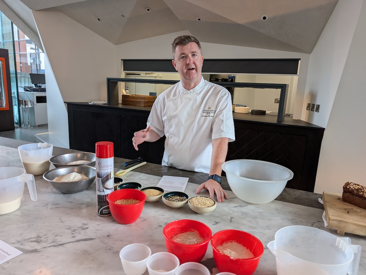 Gareth Mullins, executive chef at Anantara The Marker Dublin Hotel, shows guests how to make soda bread.